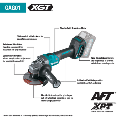 40V max XGT® Brushless Cordless 4‑1/2” / 5" Angle Grinder, with Electric Brake (Tool Only) [GAG01Z]